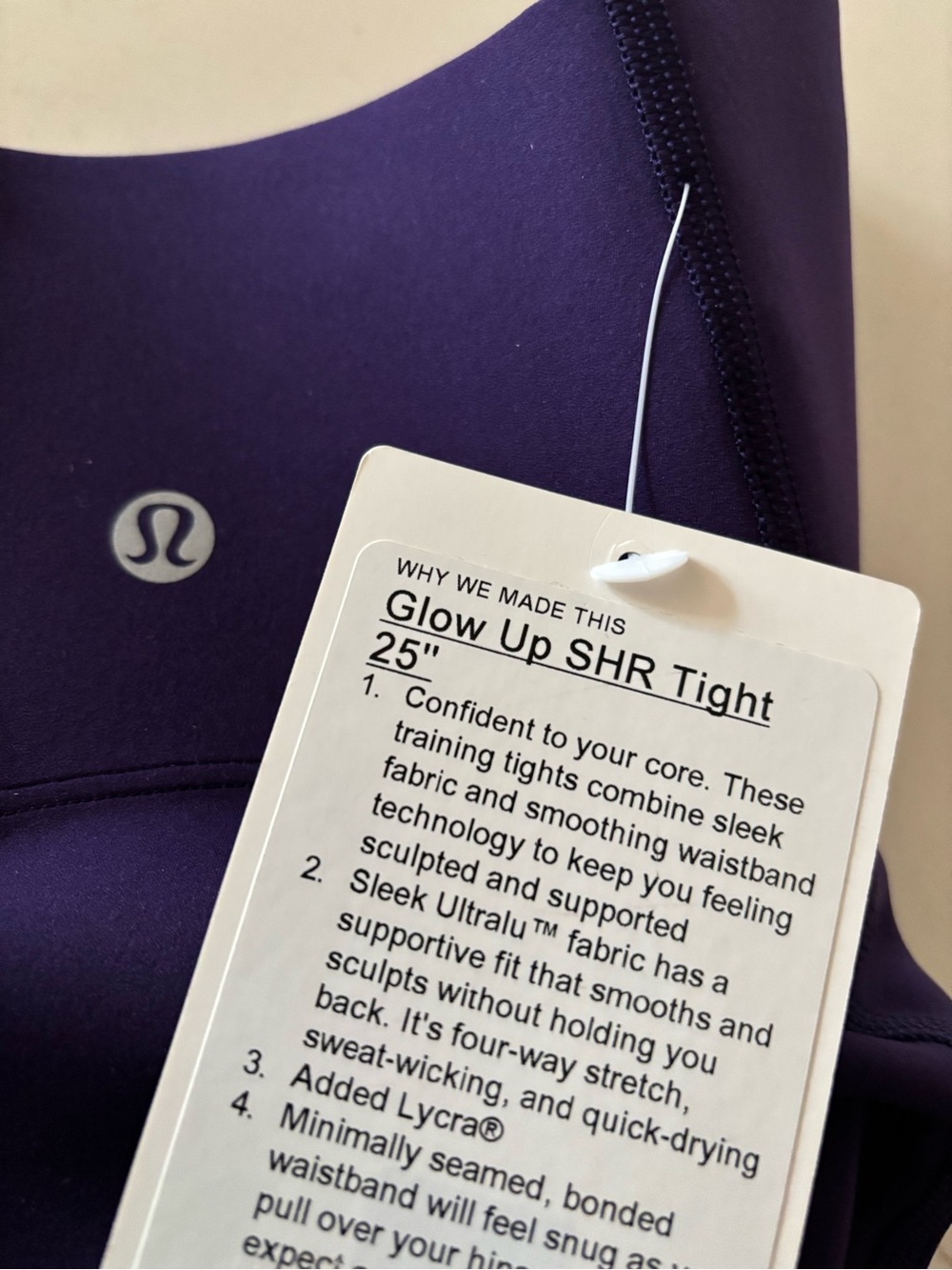 lululemon Glow Up SHR Tight Deep Purple Sz 4, 25” NWT Ultralux™—Limited!